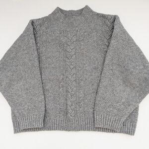 Uniqlo Kids Unisex (Size 3-4) Souffle Yarn Mock-Neck Gray Cable-Knit Sweater